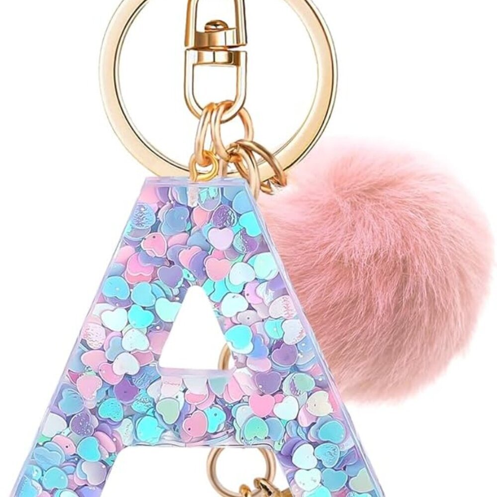 Resin Alphabet Initial Letter Keychain Keyring for Women Purse Handbags With Fur
